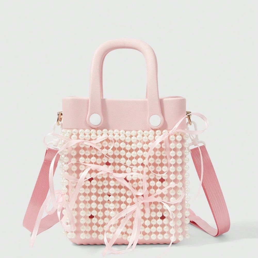 Pink Pearl EVA Bag 💖 Ribbon Bow Tote 👜 Beach-To-Street Chic ✨